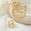 Conjunto Feminino Pulseira Exagerada Moda Personalidade Folha Vazada e Anel Elegante Retrô Folha - Novo Estilo Transfronteiriço