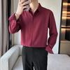 Camisa de manga larga informal de negocios holgada estilo coreano para hombre, de color liso, sin planchar, estilo maduro y ligero, de primavera y otoño
