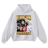 Sudadera Oversize Talla Grande Hip-Hop Cantante Estampada Flor Frita Con Capucha Algodón Puro Cuello Redondo Holgada Americana Callejera Sudadera