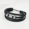 Pulseira de Couro Multicamadas com Contas de Transferência Três Fases Transfronteiriça para Homens, Pulseira Personalizada Hip-Hop Punk para Mulheres, Joias de Luxo Leve de Alta Qualidade