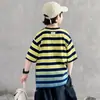 Camiseta de Verano de Manga Corta para Niños Nuevo Estampado de Rayas para Niños de Edad Media y Mayores Versátil Elegante Top Casual de Verano para Niños Moderno