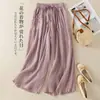 Pantalones de pierna ancha de doble capa estilo Zen chino para mujer, nuevos de verano, cintura elástica, cordón suelto, casual, fluidos, pantalones falda, pantalones largos