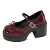 Zapatos de cuero para mujer de tacón alto con plataforma gruesa en color marrón, nueva colección primavera/otoño 2026, que aumentan la altura, estilo británico, con detalle de lazo, Mary Janes planos