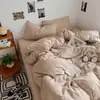 Nuevo Conjunto de Cuatro Piezas para Dormir de Algodón Lavado para Bebés y Madres Conjunto de Tres Piezas para Dormitorio de Estudiantes Color Sólido Sábana Funda de Edredón en