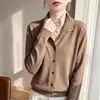 Estilo Old Money Camisa de Retazos Falsa de Dos Piezas para Mujer Estilo Coreano Sensación Relajada Otoño/Invierno 2026 Cárdigan de Punto Suéter Ropa Exterior