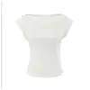 Camiseta feminina estilo americano picante, gola canoa, justa ao corpo, manga curta, novo estilo verão 2026, acinturada, modeladora, cor sólida, top justo