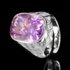 2025 Huabi Joyería Base de Cobre Chapado en Oro Diamante de Alto Carbono Flor de Hielo Diamante Cuadrado Montura de Cobre Anillo de Temperamento Retro Femenino 12*16