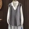 Chaleco de punto liso rizado para otoño e invierno, chaleco de punto exterior informal suelto con cuello en V, estilo japonés y coreano, ropa para mujer