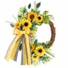 Superventas transfronterizo corona de girasol de otoño corona para el día de la abeja decoración de puerta de girasol artificial adorno colgante