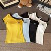 Moda Versátil Chica Hot Diseño Color Block Hombro Descubierto Top Manga Corta con Almohadillas de Sujetador Incorporadas Cómodo Versátil Camiseta sin Mangas para Mujer