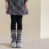 Calcetines de algodón para niña Shoeshang para otoño e invierno, calcetines apilables de cachemir con bordes acanalados y volantes, calentadores de piernas para niños y bebés