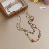 Collar de Cuentas de Flor de Vidrio y Resina Retro Otoño e Invierno Cadena de Suéter de Lujo Ligero Gama Alta Elegante Versátil Nicho