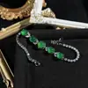 Pulseira de Calcedônia Natural Gelo Alto Banhada a Prata Cheia de Diamantes Ágata Rosa Jade Verde Imperial Joias Femininas Branca