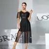 Sexy Camisón Transparente de Lunares Hombros Descubiertos con Tirantes Finos, Volantes Multicapa, Vestido de Longitud Media, Ropa de Casa Multicolor para Mujer 1169
