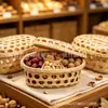 Cesta de Almacenamiento Tejida de Bambú con Tapa para Empaque de Pasteles de Luna de Otoño Medio, Caja de Regalo Tejida de Bambú, Caja de Regalo para Pasteles de Luna al por Mayor # Cesta de Bambú Hecha a Mano