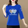 Camiseta de moda de manga tres cuartos de marca para comercio exterior transfronterizo, para madres, mujeres de mediana edad y mayores, tallas grandes