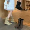 2026 Modernas de Moda Chic Otoño Nuevo Estilo Estilo Coreano Punta Redonda Aumentadoras de Altura Botas para Pantalón Botines Cortos Casuales Versátiles para Mujer Mujer