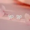 Aretes de Plata de Ley S999 Estilo Coreano Dulce Lazo para Mujer Atmósfera Princesa Fresca Cuidado de Agujeros de Oreja Pendientes de Nicho Dropshipping