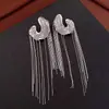 Pendientes Colgantes Redondos Huecos Geométricos de Circonita Super Brillantes de Aguja Plateada, Pendientes Exagerados Únicos con un Toque de Lujo Ligero y de Alta Gama para Mujer