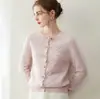 Cárdigan de punto de moda casual simple de cachemira 100% pura para mujer, cuello redondo, tejido de ochos, abrigo versátil nuevo para otoño e invierno