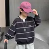 Q140 Moletom com Capuz Falso Duas Peças para Meninos, Primavera e Outono, Estilo Coreano para Meninos Pequenos, Pulôver de Manga Longa, Roupas Infantis Novas