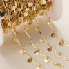Corrente de Fio com Disco Banhado a Ouro Cobre 18K Preservação de Cor Corrente de Contas de Vidro Azul Corrente Solta Corrente para Joias Artesanais DIY Acessórios para Pulseira Colar