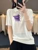 Primavera y verano nuevo jersey de punto para mujer, cuello POLO, gato bordado, suelto, de punto, manga corta, chaleco, camisa de fondo, top de media manga