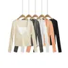 2638-26 Colección Otoño Estilo Coreano Corte Ajustado Cuello en U Profundo Color Caramelo Básico Camiseta de Manga Larga (Camisola No Incluida)