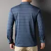 Camiseta de Manga Larga para Hombre Otoño/Invierno Nuevo Estilo Cuello de Solapa Rayas Casual de Negocios Tendencia de Moda Versátil Camisa Polo Top