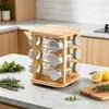 Estante de Condimentos de Bambú para Uso Doméstico, Estante Giratorio para Almacenamiento de Especias, Estante Multifuncional para Botellas de Condimentos de Cocina, Botellas de Condimentos de Vidrio