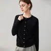 Suéter de cashmere com design floral em renda de pérolas tridimensional, cardigã feminino de gola redonda, novo estilo outono/inverno, peça de outer wear da moda com mangas compridas