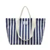 Nova bolsa de lona grande de alta capacidade, bolsa de mão listrada, bolsa tote casual nova de ombro único para aula e deslocamento para mulheres