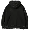 Sudadera con capucha de remaches de alta resistencia, sudadera con capucha con cremallera, lavada, desgastada y rota, estilo callejero americano, corte holgado para hombre