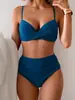 Bikini de Color Sólido Estilo Nuevo Europeo y Americano Traje de Baño 2026 Estampado de Leopardo Multicolor de Cintura Alta Push-Up Verde Militar