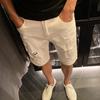 Summer ins rasgado Shorts jeans marca de moda masculina slim branco calça fina coreana casual cropped calças de praia