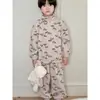 Conjunto de Pijama de Lã Coral Outono/Inverno para Crianças (Meninos e Meninas), Pijama de Zíper Meio e Gola Alta com Desenho, Conjunto de Duas Peças Espesso