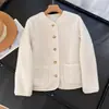 Nueva chaqueta cárdigan de forro polar para mujer de otoño e invierno, color liso, cuello redondo, botones 13220