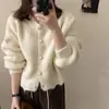 Estilo Coreano Outono e Inverno Estilo Preguiçoso Gola Redonda Macio Cera Espessa Design de Ponto Grosso Top Cardigan de Tricô Jaqueta Suéter Pequena para Mulheres