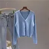 Cárdigan de punto con cuello en V para mujer, prenda exterior de otoño, estilo nuevo, petite, color liso, chaqueta corta de manga larga, top, ins, moderno, talla única