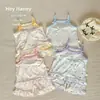 Conjunto de Vestido de Verano Floral con Tirantes para Niñas 2026, Vestido sin Mangas, Estilo Princesa Casual, Delgado, Dibujo Animado, Diseño Moderno