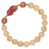 Pulseira de Cristal Pixiu de Cristal Morango Natural Corda Amarela Cristal Amarelo Cristal com Cabelos Dourados Pulseira para Meninas de Luxo Leve Atacado
