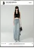 Jeans Feminino Pequeno Estreito de Perna Larga Cintura Alta Azul Claro Calça Reta Mergulhada Estilo Novo Primavera e Outono 2023 Calça de Chão