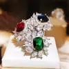 Joyería Base de Cobre Chapado en Oro Estilo Europeo y Americano Flor Retro Color Simulado Tesoro Anillo Rectangular Joyería Fina Elegante para Mujer