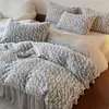 Juego de cuatro piezas de terciopelo de leche de grafeno engrosado, terciopelo coreano de alta densidad, colcha cálida y sábana bajera, juego de ropa de cama de cuatro piezas