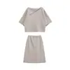 Para Roupas Europeias e Americanas Transfronteiriças Aliexpress Popular Moda Outono Malha com Gola Dobrável Conjunto de Top + Saia