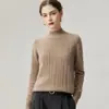 Suéter de punto trenzado 100% cachemira pura con cuello semi-alto para mujer, nuevo top base cálido ajustado para otoño e invierno