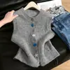 Recomendado para coleção pessoal~ Colete de tricô moderno e simples com botões coloridos para mulheres, novo estilo de outono, top suave e versátil