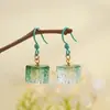 Ganchos para Orejas de Biocerámica Estilo Antiguo Cubos de Azúcar Esmaltados en Degradado Perforaciones Retro Cuadradas Aguja de Cerámica Pura Pendientes Hechos a Mano para Mujer