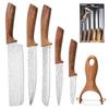 Novo conjunto de facas de cozinha com cartão de sucção, conjunto de seis peças com padrão de madeira, conjunto de facas de cozinha, faca de cozinha, faca do chef, conjunto com cartão de sucção
