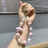 Corrente para celular transfronteiriça com contas acrílicas, chaveiro, pingente de cordão, unissex, DIY, feito à mão, corrente de contas de dopamina